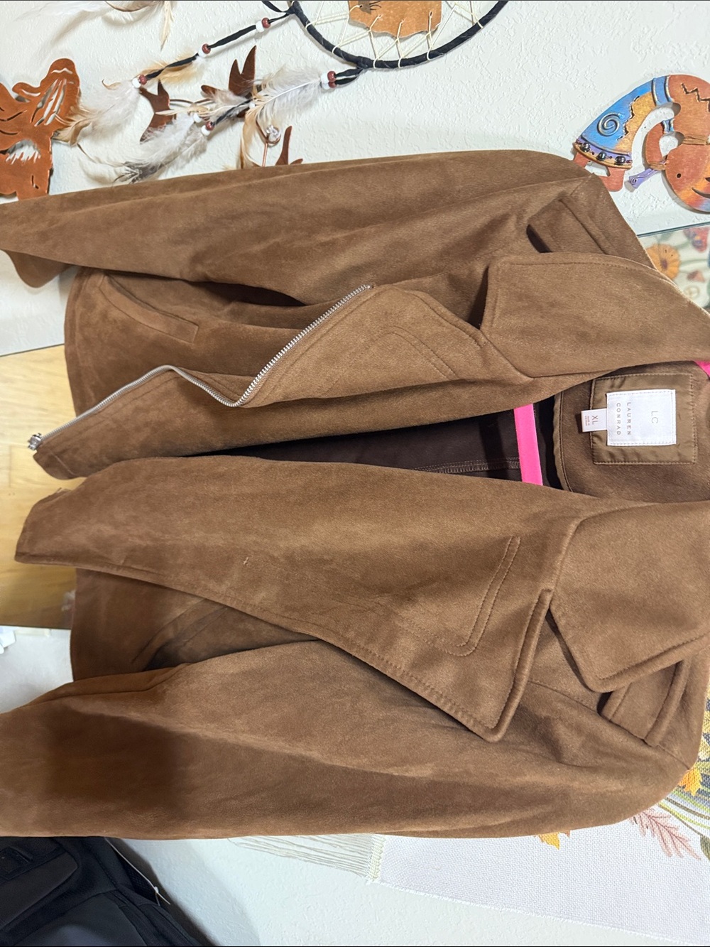 LC Lauren Conrad Brown Suede Zip-Front Jacket